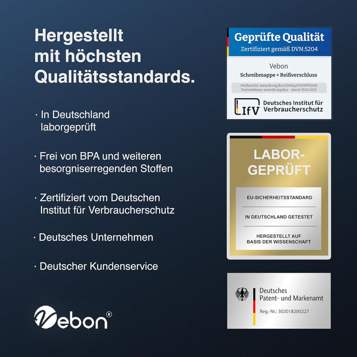 Vebon® Schreibmappe Ringbuch A4 Berlin I Reissverschluss + Klemmbrett I Konferenzmappe + Laptoptasch