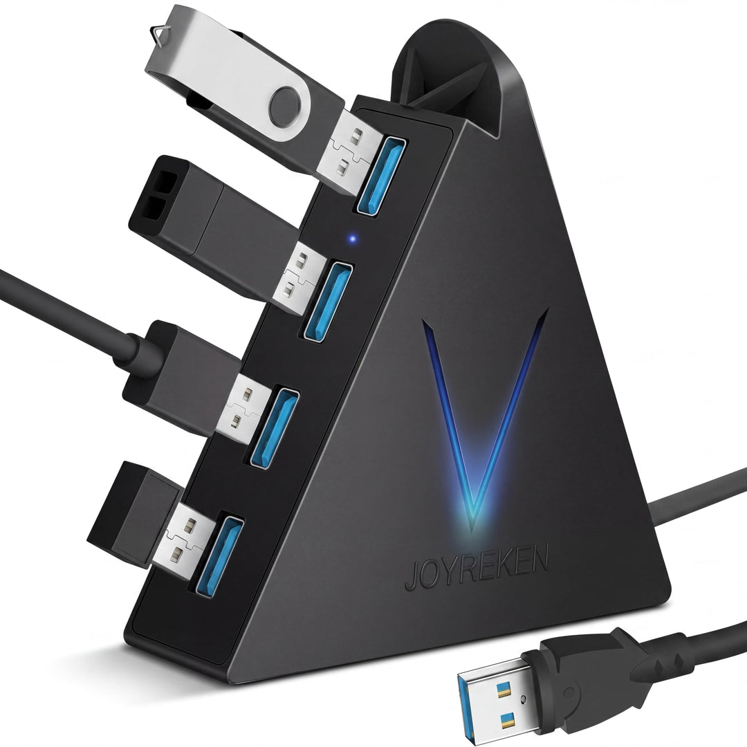 4-Port USB 3.0 Hub, FlyingVHUB USB Hub Tower mit 60 cm verlängertem Kabel, RGB-Beleuchtung (mit Scha
