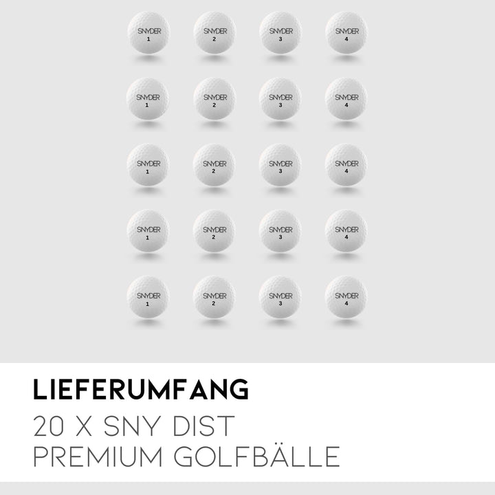 SNYDER - SNY DIST Premium Golfbälle | 20 Stück im Ballnetz | Ideal für: Maximale Ballgeschwindigkeit
