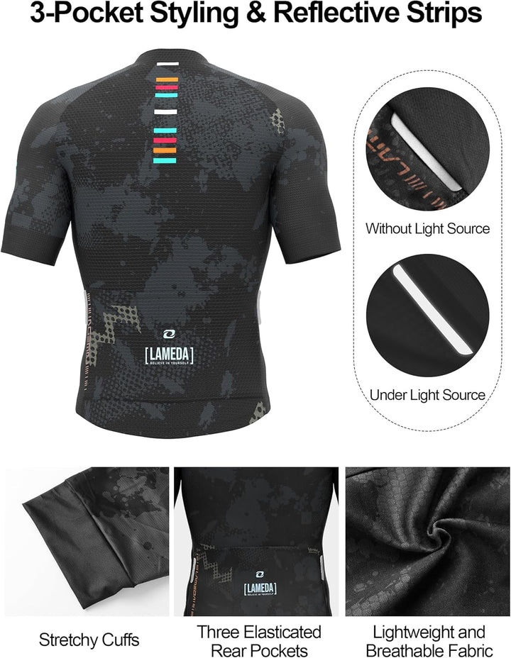 LAMEDA Kurzarm Radtrikot Herren Damen T-Shirt Atmungsaktiv Schnell Trocknen Hautfreundlich Material