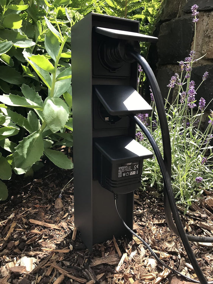 Bold 19547 Abano Aussen-Steckdose-Garten (Steckdosen-Säule) mit 3-Fach Stecker in Anthrazit (IP44 Ou