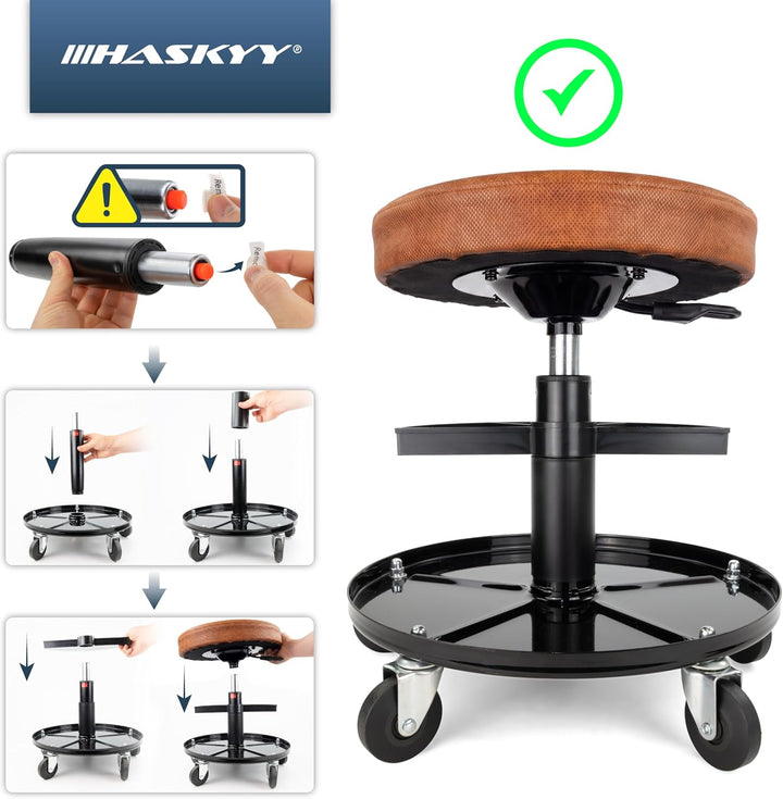 Haskyy Werkstatthocker Rollhocker | Höhe 430-580mm I Sitz Geleinlage | Werkstatt-Arbeits-Hocker-Stuh