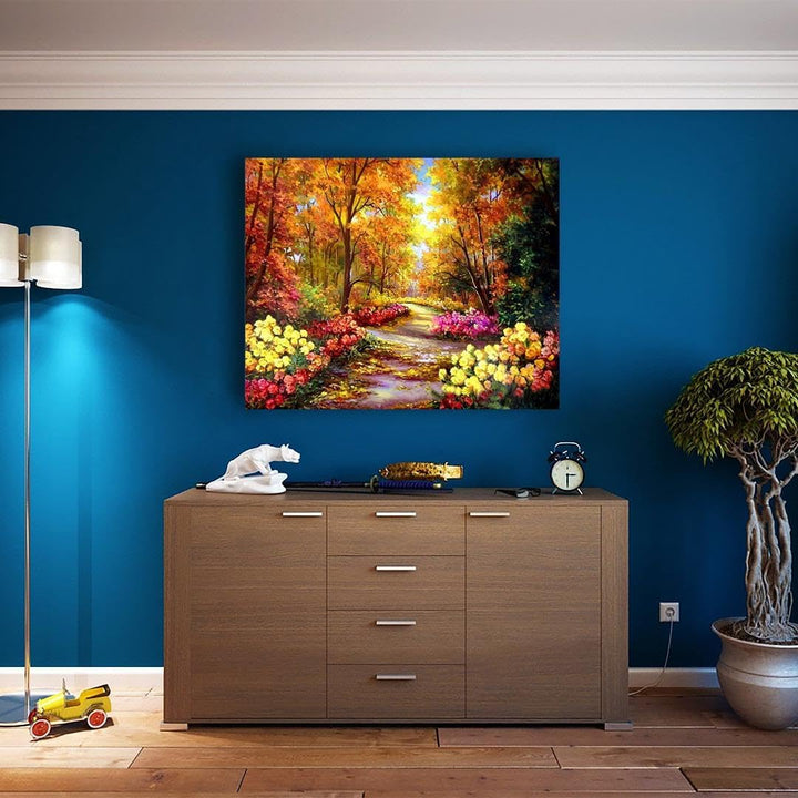 Artnapi Malen nach Zahlen Erwachsene mit Rahmen | DIY Handgemalt | Blumen im Herbstpark | Kit für An