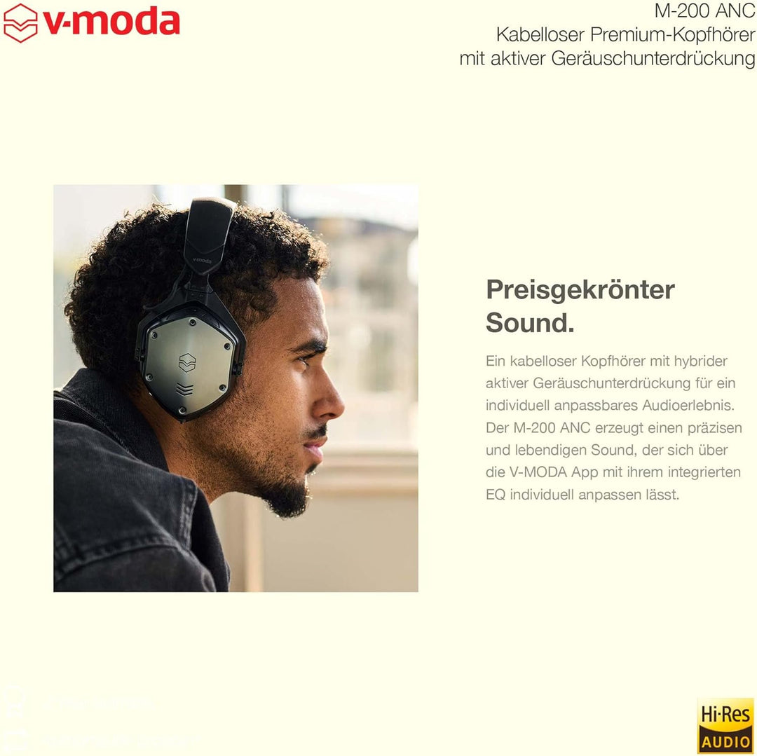 V-Moda M-200 ANC Hybrid Active Noise Canceling Kopfhörer | 20 Stunden Akkulaufzeit | geschlossene Ba