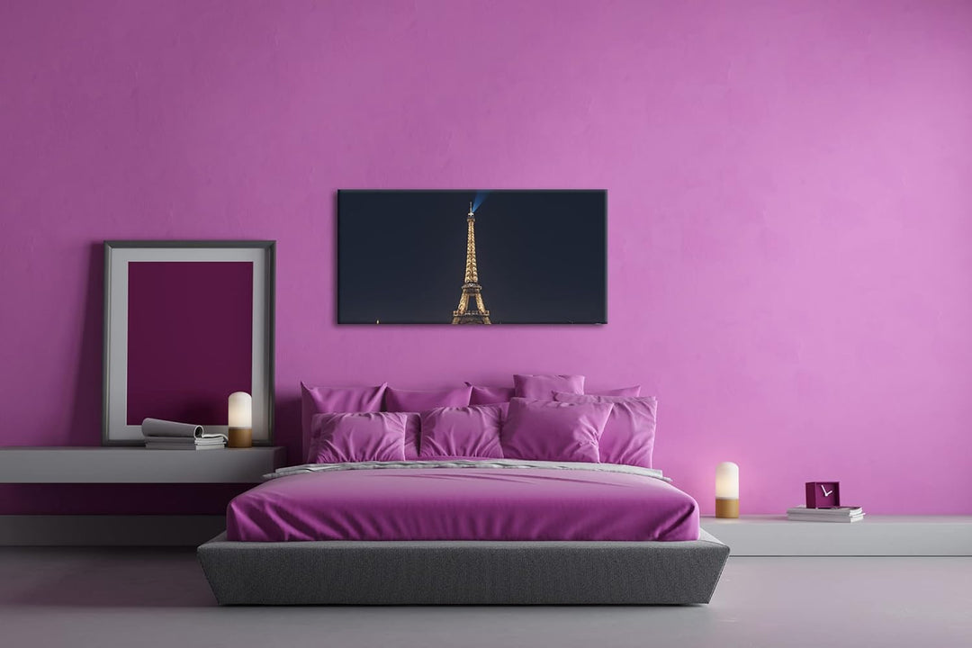 Eiffelturm in Paris bei Nacht Panorama 80x40 cm als Leinwandbild, Motiv fertig gerahmt auf Echtholzr