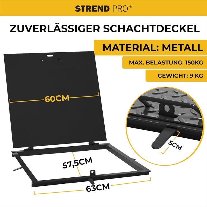 STREND PRO Schachtabdeckung 60x60 cm - 3mm METALL Schachtdeckel 600x600 | Begehbar, UV-beständig, Ab