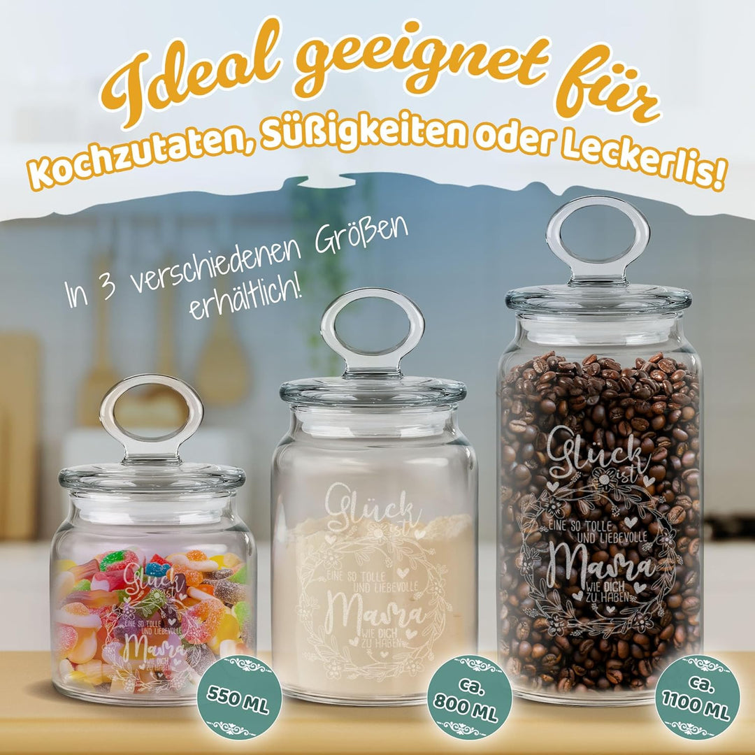 Print Royal PR Keksdose aus Glas mit Gravur - 550 ml - Glück ist, eine Mama wie dich zu haben - Gesc
