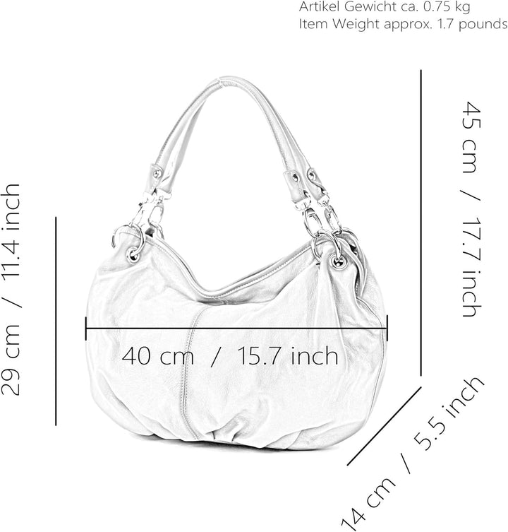 modamoda de - IT40 - ital. Damen Schultertasche aus Leder Dunkeltaupe Leder, Dunkeltaupe Leder