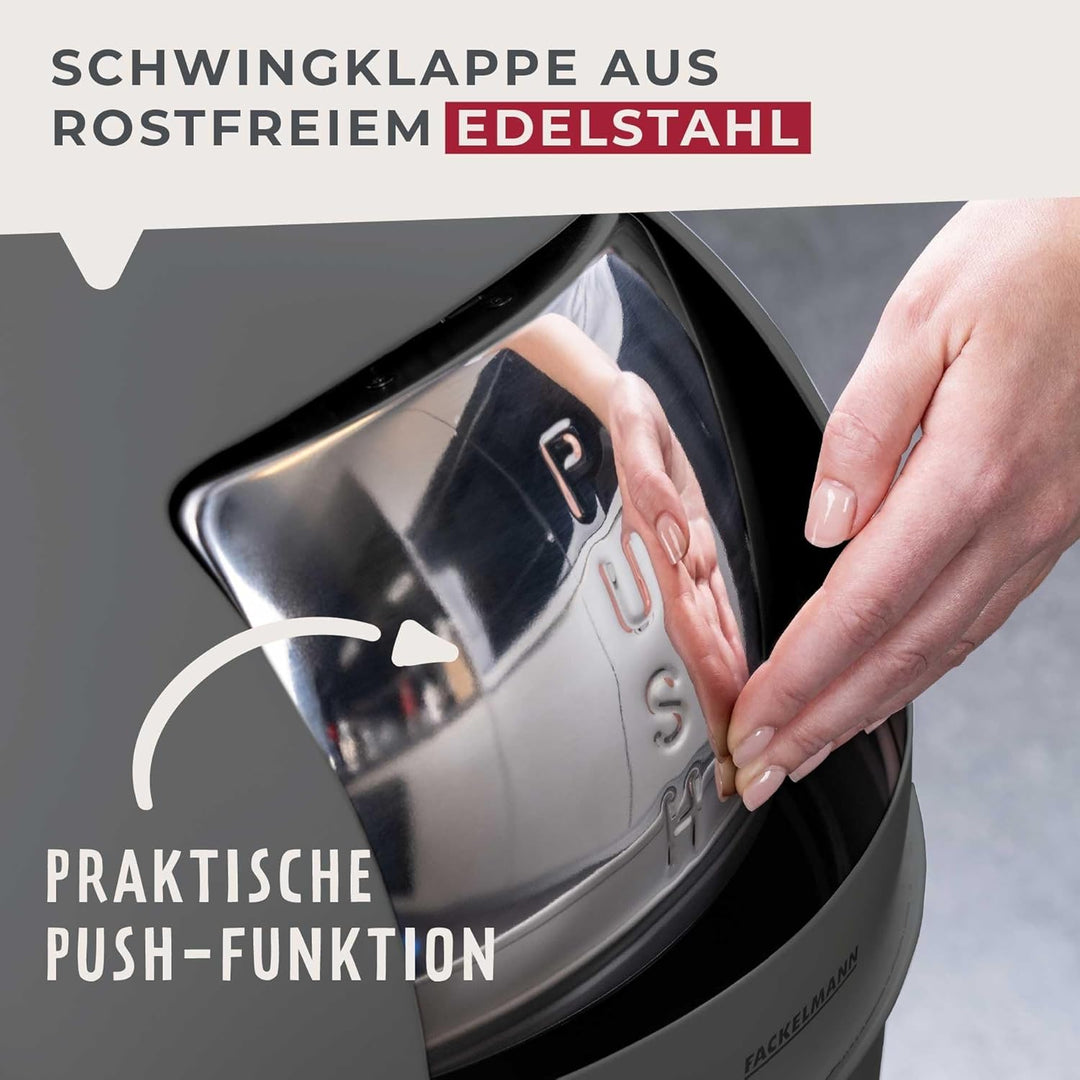 FACKELMANN BERLIN Push Abfallsammler 40L in Dunkelgrau – Klassisches Retro-Design, Grosses Fassungsv