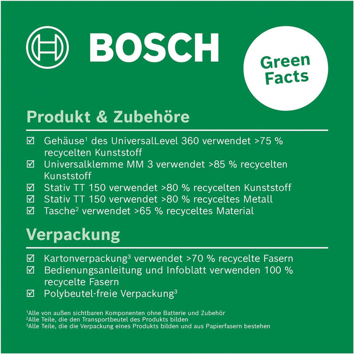 Bosch Kreuzlinienlaser UniversalLevel 360 mit Universalklemme MM 3 und Premium-Stativ TT 150 (vertik