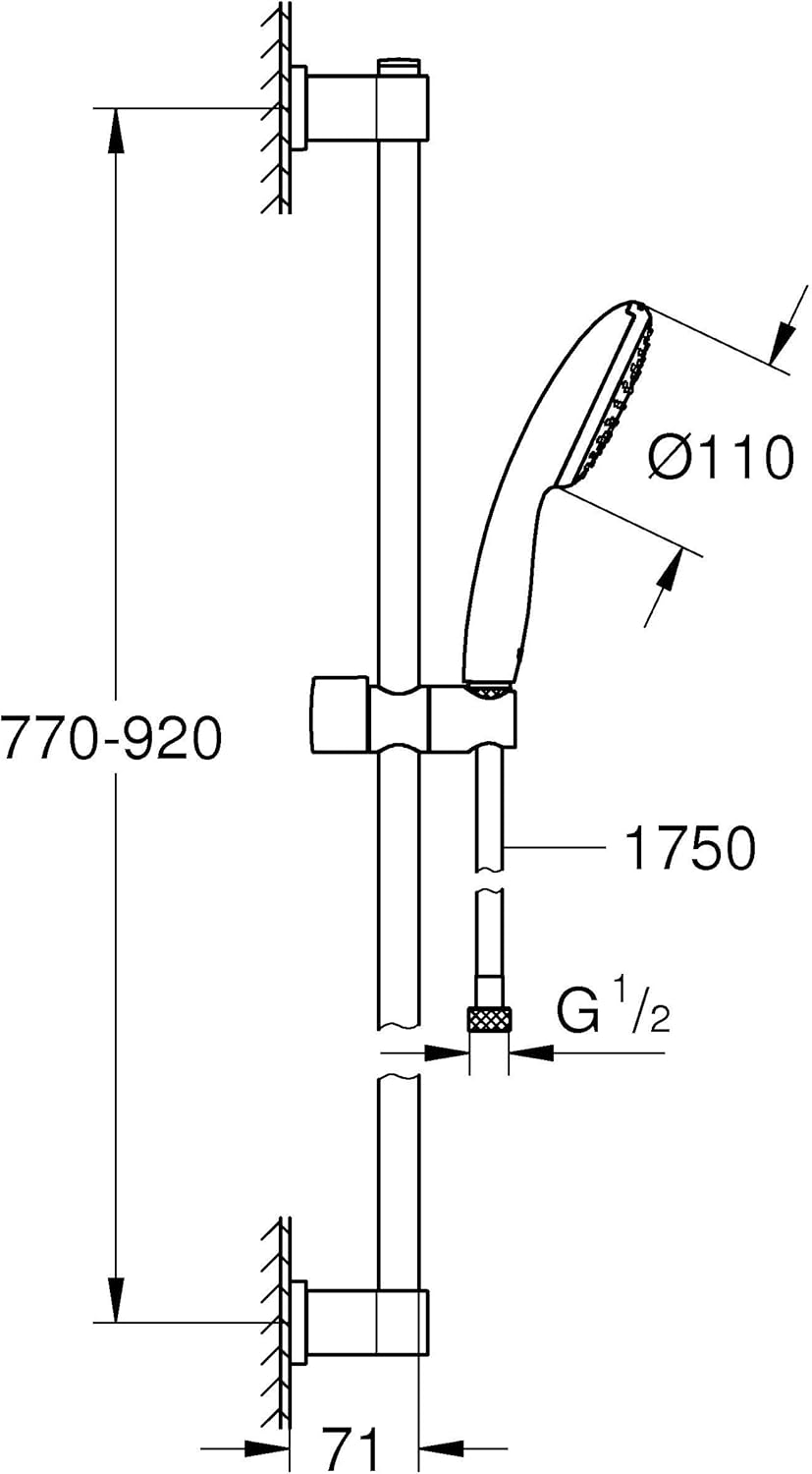 GROHE Vitalio 110, Duschset wassersparend, 8l pro Min (Duschstangenset mit: Duschkopf 1 Strahlart, 1