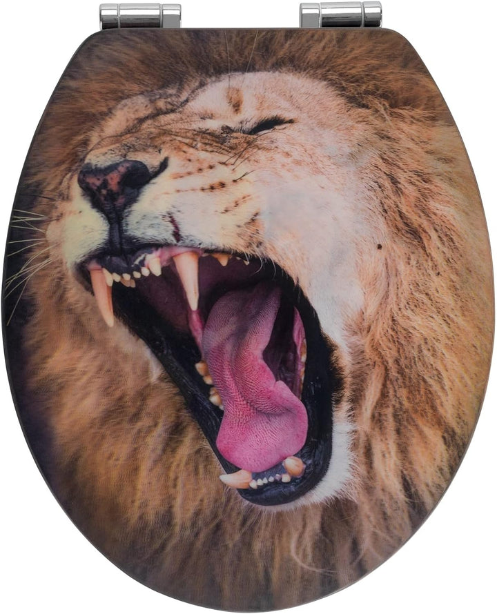 WENKO WC-Sitz Lion, Toilettensitz mit Absenkautomatik und 3D-Motiv, WC-Deckel für sanftes Deckelschl
