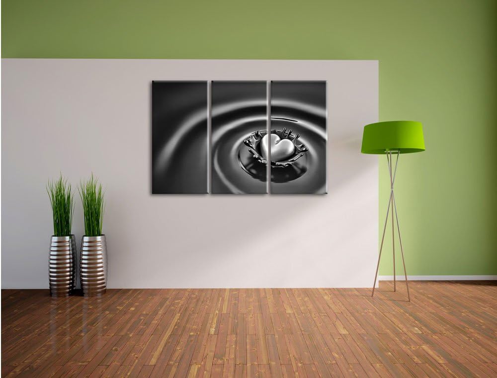 Pixxprint Monocrome, Goldherz in Schoko 3-Teiler Leinwandbild 120x80 Bild auf Leinwand