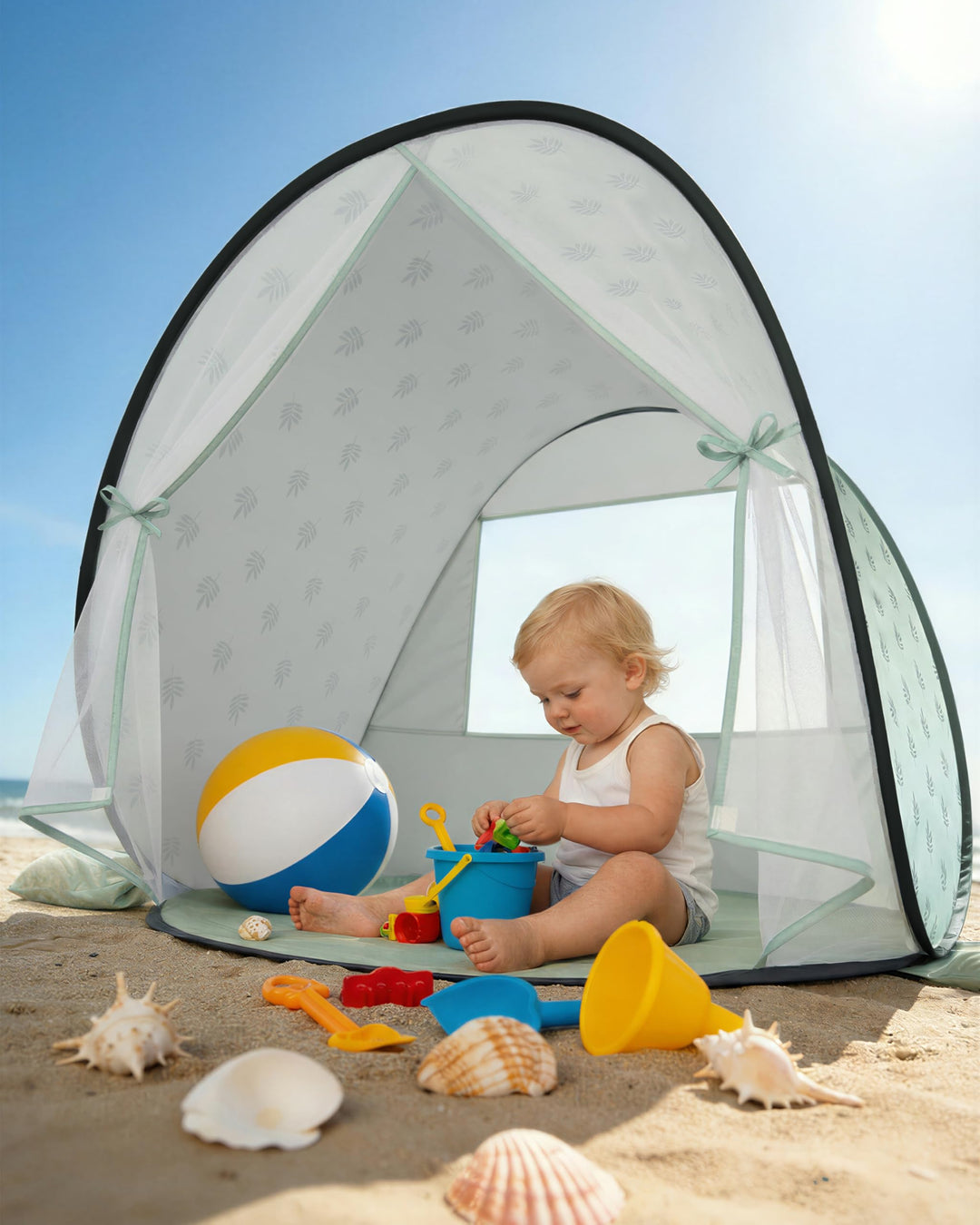 Strandmuschel Baby mit UV-Schutz UPF 50+, Pop-Up Strandzelt für Kinder & Babys, Automatischer Aufbau