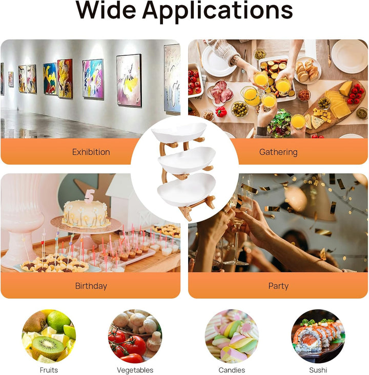 Holz + weiss 3 tier meta 3 tier fruit bowl with natural bamboo stand for fruit, bread, snacks, fruit