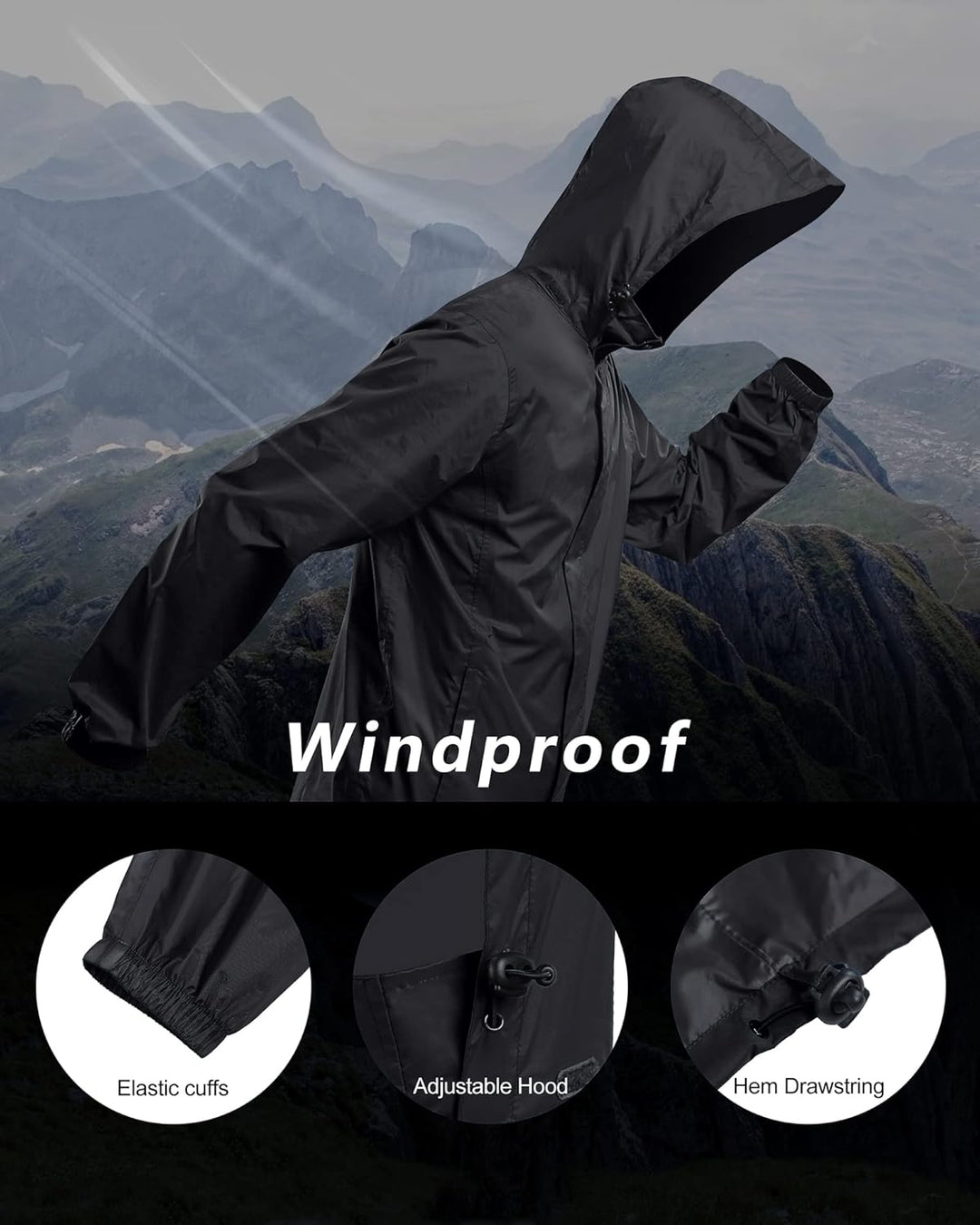 Outdoor Ventures Regenjacke Herren Wasserdicht Ultraleichte Dünne Faltbare Regenmantel Atmungsaktiv