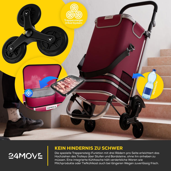 24MOVE® Einkaufstrolley Alegre klappbar mit 55L inkl. Kühlfach, Faltbarer 3in1 Trolley - Sackkarre u