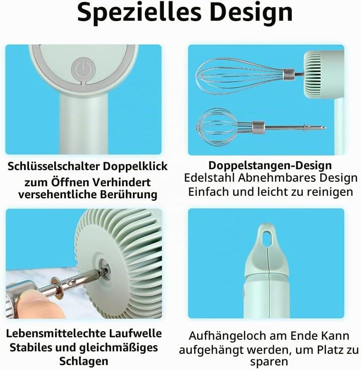 Elektrischer Handbesen, Wiederaufladbarer USB Wiederaufladbare Handrührer mit 3 Geschwindigkeitsmodi