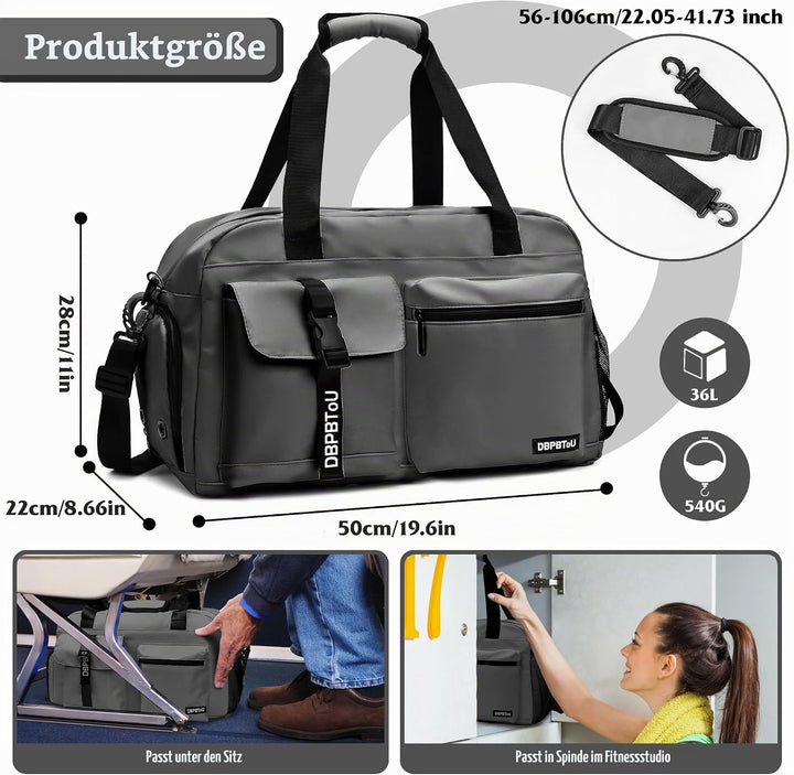 Sporttasche Damen Herren, Reisetasche mit Schuhfach, Trainingstasche mit Nassfach, wasserdichte Week