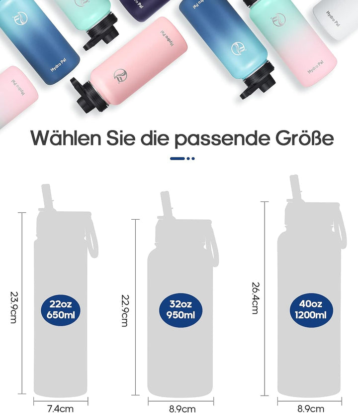 HydroPal Edelstahl Trinkflasche - 1,2L BPA-Frei, Kohlensäure geeignet, Isolierte Thermosflasche mit