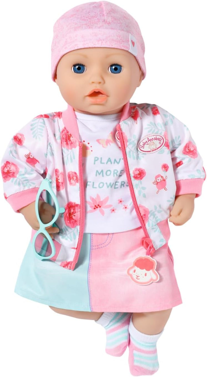 Baby Annabell Deluxe Frühling Puppenoutfit mit Rock, Bomberjacke, Mütze und Sonnenbrille für 43 cm P