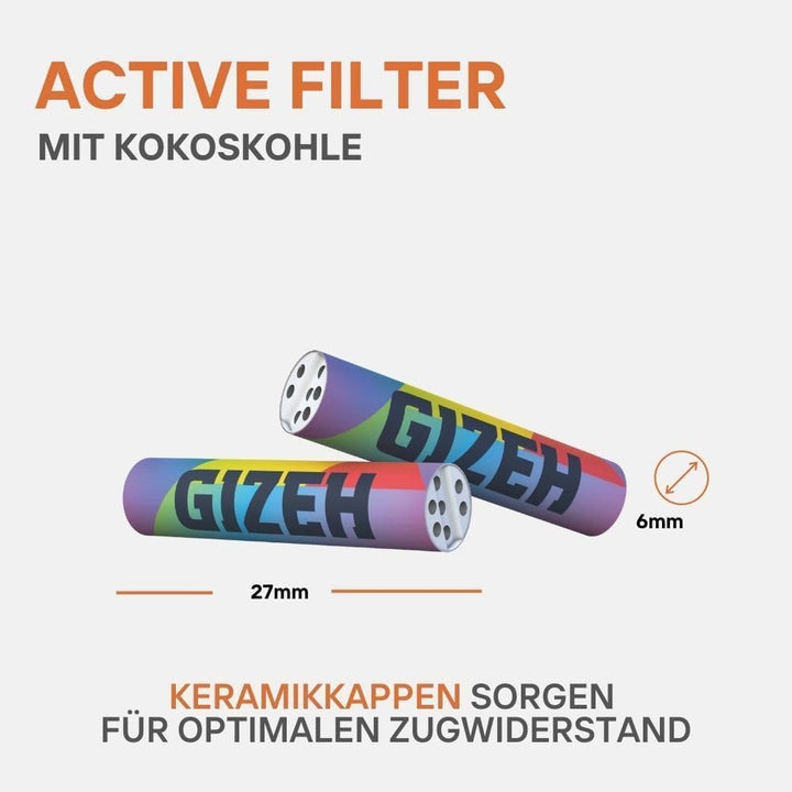 Gizeh Active Filter RAINBOW 6mm - mit Kokoskohle - 210 Stk in der Tüte