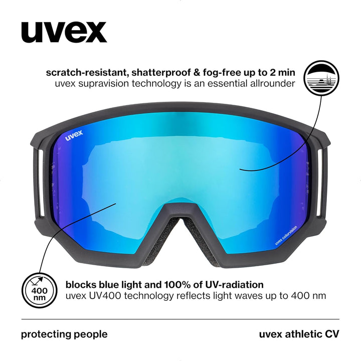 Uvex Unisex Athletic Cv Skibrille (1er Pack) Einheitsgrösse black mat/blue-green, Einheitsgrösse bla