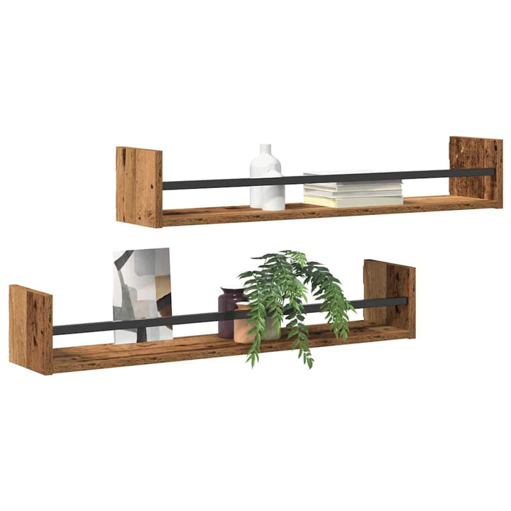 vidaXL Wandregal Wandmontiert 2 pcs Altholz 80 x 16 x 14 cm, Rechteckiges, modernes Wandregal, viel