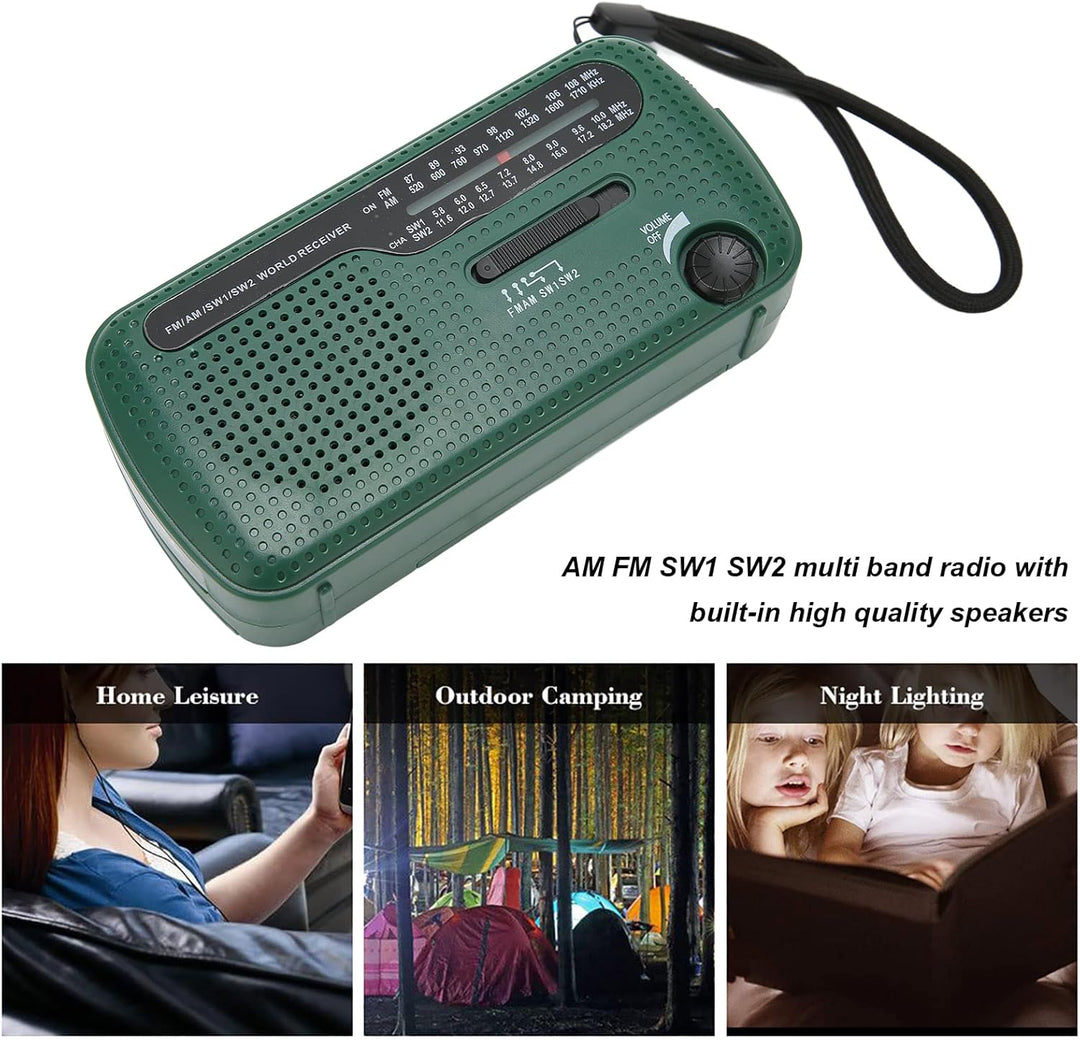 Handkurbel Solar Radio, AM FM SW1 SW2 Multiband Camping -Notfallradio mit LED -Taschenlampe, Energie
