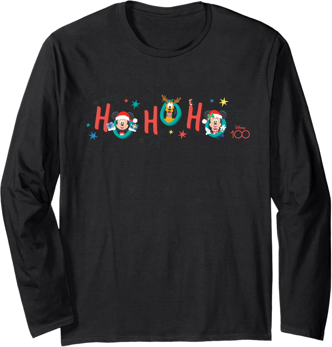 Disney 100 Mickey Minnie Pluto Christmas Holiday Ho Ho Ho Langarmshirt