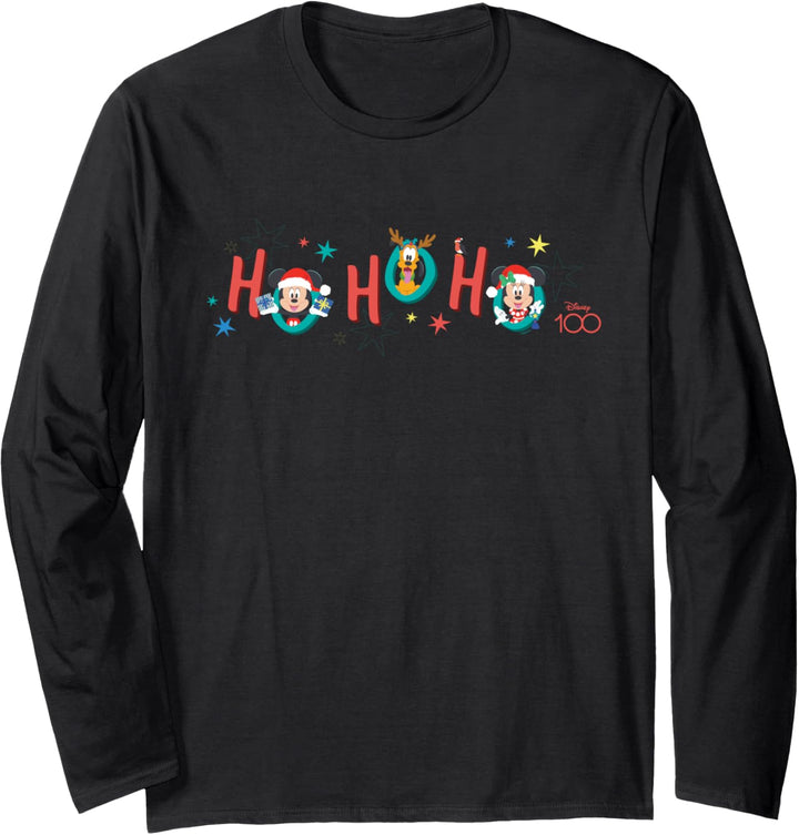 Disney 100 Mickey Minnie Pluto Christmas Holiday Ho Ho Ho Langarmshirt