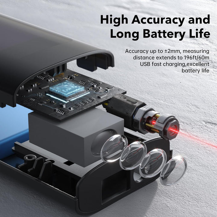 Laser Entfernungsmesser, IPSXP 60M 196Ft USB Aufladbar Laser Digital Distanzmessgerät, Tragbares Dis