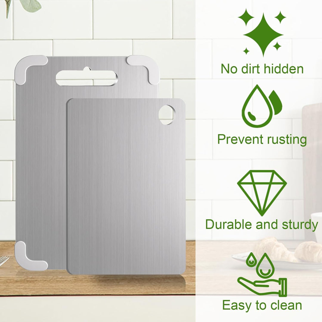 2 Pcs Titan Schneidebrett, SUS316 Schneidebrett Edelstahl Mit Anti-Rutsch-Pad, BPA-frei Doppelseitig