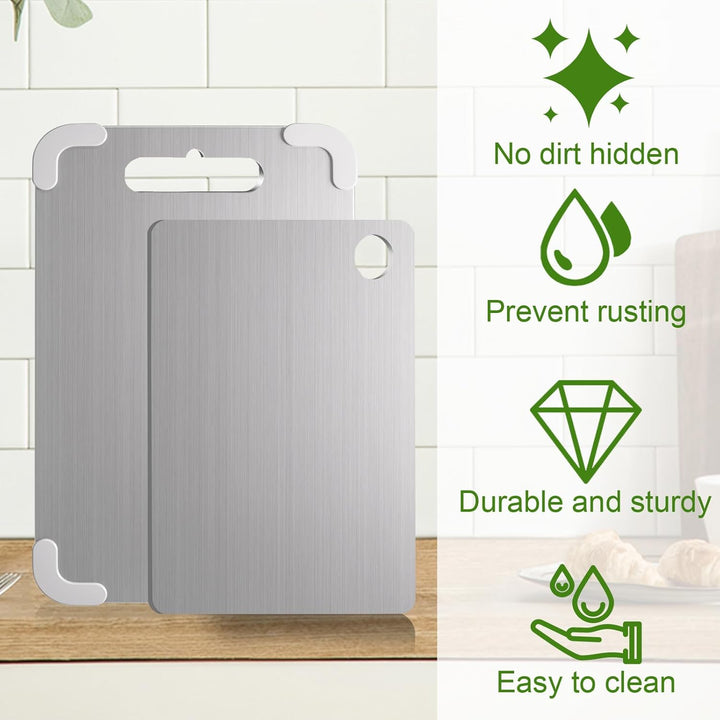 2 Pcs Titan Schneidebrett, SUS316 Schneidebrett Edelstahl Mit Anti-Rutsch-Pad, BPA-frei Doppelseitig