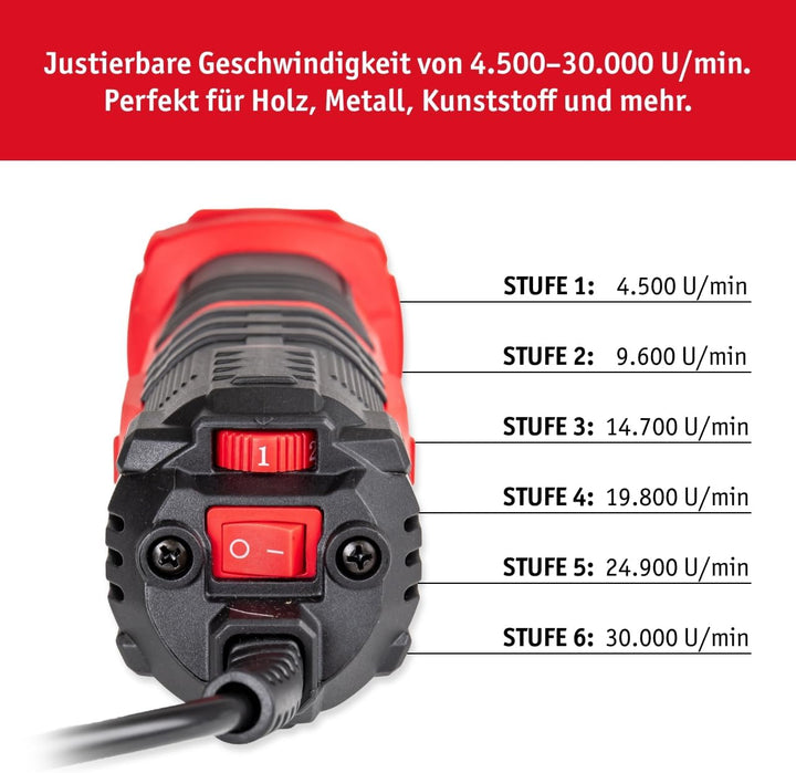 WALTER Geradschleifer 500W – leistungsstarker Elektro-Schleifer mit 30.000 U/min | Stufenlose Drehza