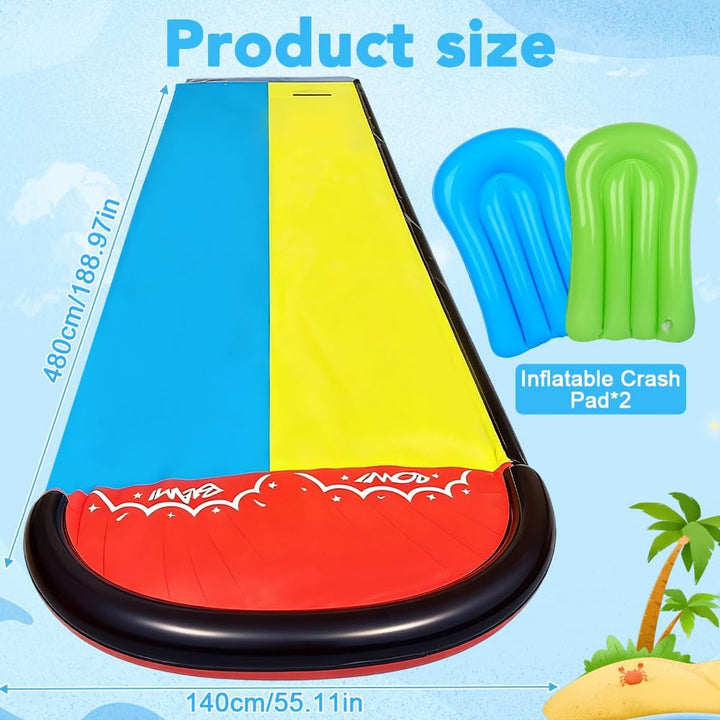 Foreverup 610CM Wasserrutsche Garten für Kinder,Wasserrutschmatte mit 2 Bodyboards, Aufblasbare Wass