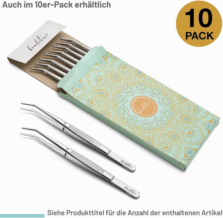 Beaditive 15,5 cm Pinzettenset für Nähmaschinen (10-teilig) mit gezahnten, gebogenen Spitzen | Profe
