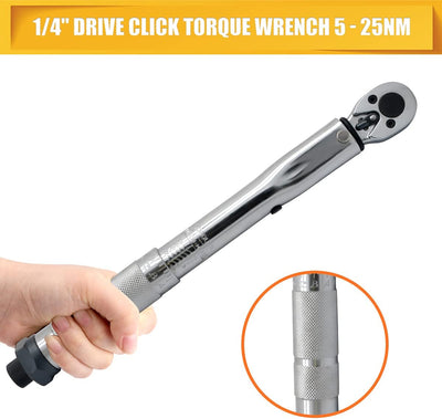 Riloer 1/4 '' AdjDEtable Torque Wrench Drive Spanner 5-25NM für die Reparatur von Fahrradmotorrädern