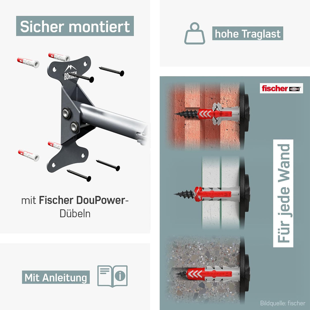 Borgen Fahrrad Wandhalterung klappbar - Fahrradhalterung Wand bis 20kg Tragfähigkeit - Winkel und Wa