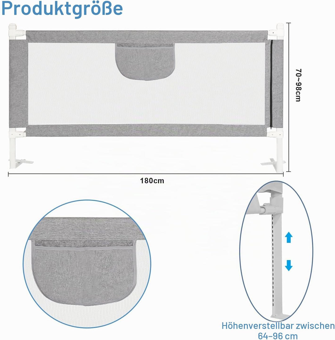 Ikodm Bettgitter Rausfallschutz 180cm Bettschutzgitter Kinderbettgitter, Kinderbettschutzgitter für