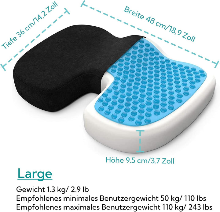 bonmedico Sitzkissen orthopädisch - Memory Foam Gel Steissbeinkissen - Ergonomisches Sitzkissen für