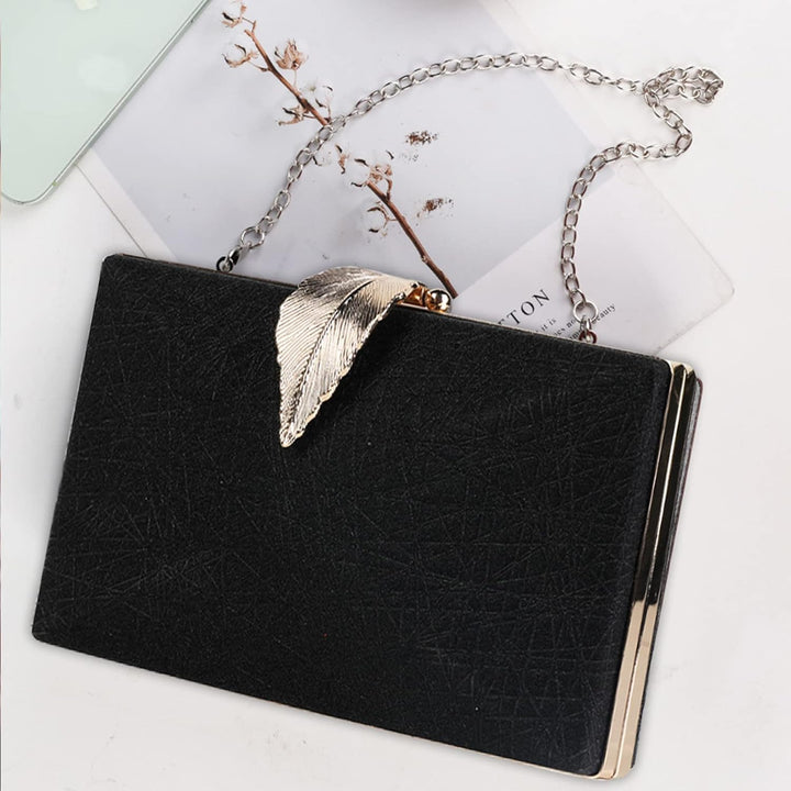 CORIOS Clutch Damen Kette Abendtasche Umhängetasche mit Blatt Schnalle Verschluss Glänzend Schultert