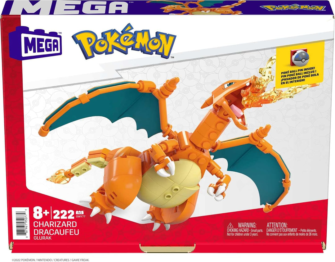 MEGA Pokémon Building Toys Action Figure, Poseable 4 Inch Charizard Collectible for Display with Bon