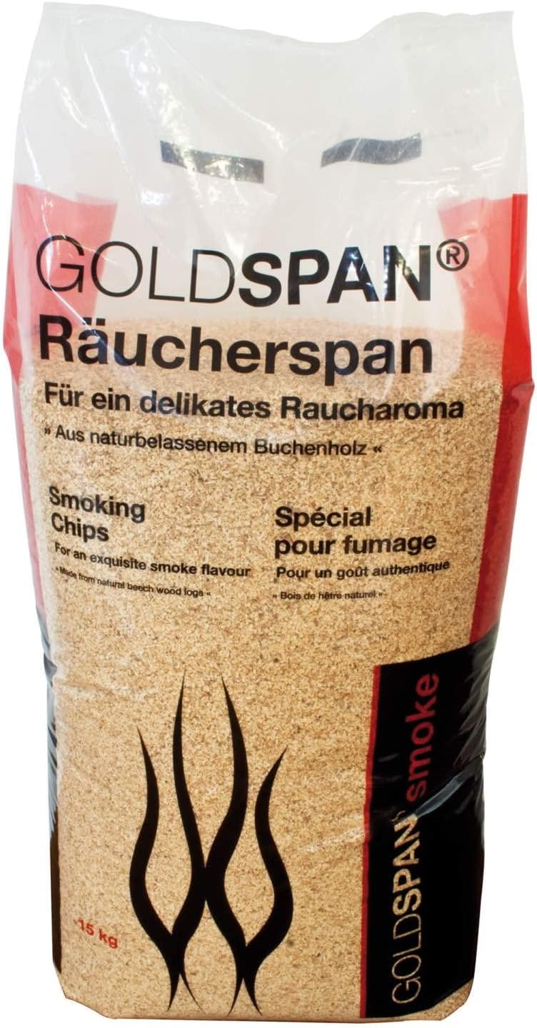 15kg GOLDSPAN Smoke Räucherspäne (Körnung 10/40 3,0 - 5,0mm) Räuchern Buche Smoking Chips Räuchermeh