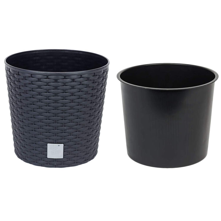 Prosperplast Pflanzkübel inkl. Einsatz D 40 cm Rattan-Optik anthrazit Blumentopf Rato Serie