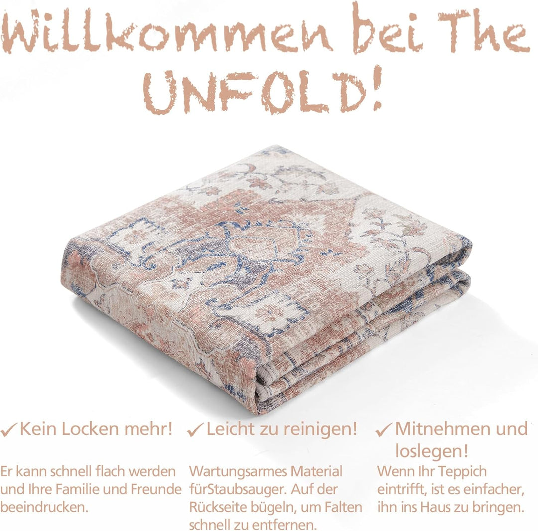 TOPICK Fussmatte Waschbar Fussmatte Innen Hellrot Vintage Blume Orientalischer Dünner Faltbar Türmat