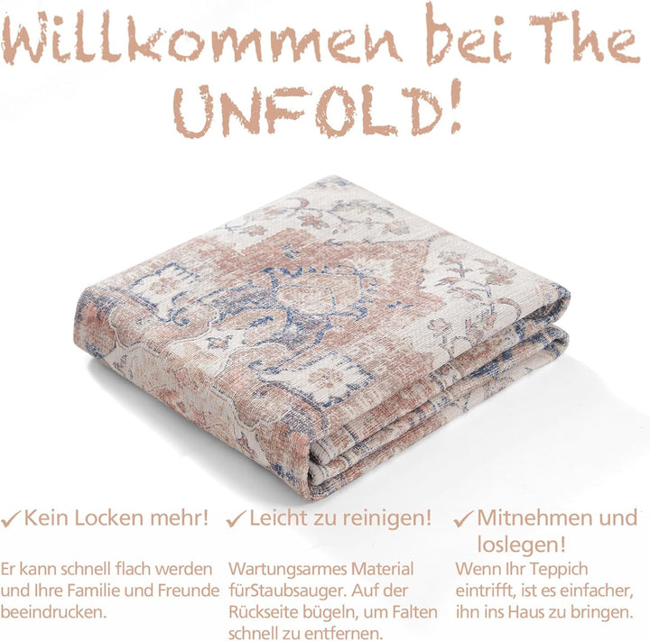 TOPICK Fussmatte Waschbar Fussmatte Innen Hellrot Vintage Blume Orientalischer Dünner Faltbar Türmat