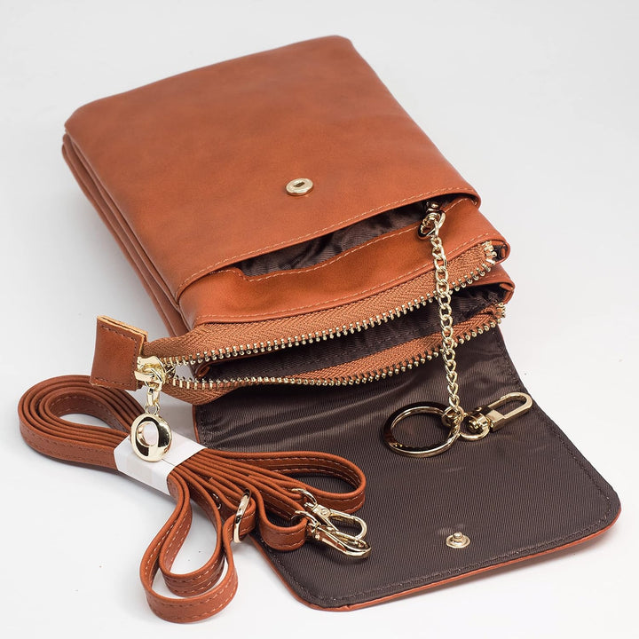 BAWAKO Damen Umhängetasche Leder, schicke Schultertasche mit Reissverschluss Damen und Mädchen, trag