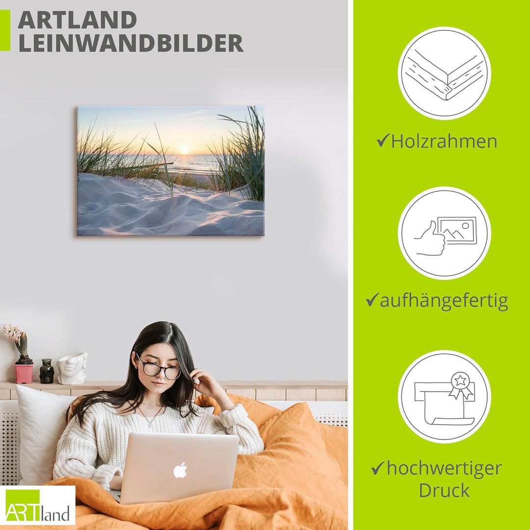 ARTland Leinwandbilder Wandbild Bild Leinwand 70x50 cm Strand Küste Ostsee Dünen Meer Landschaft Nat