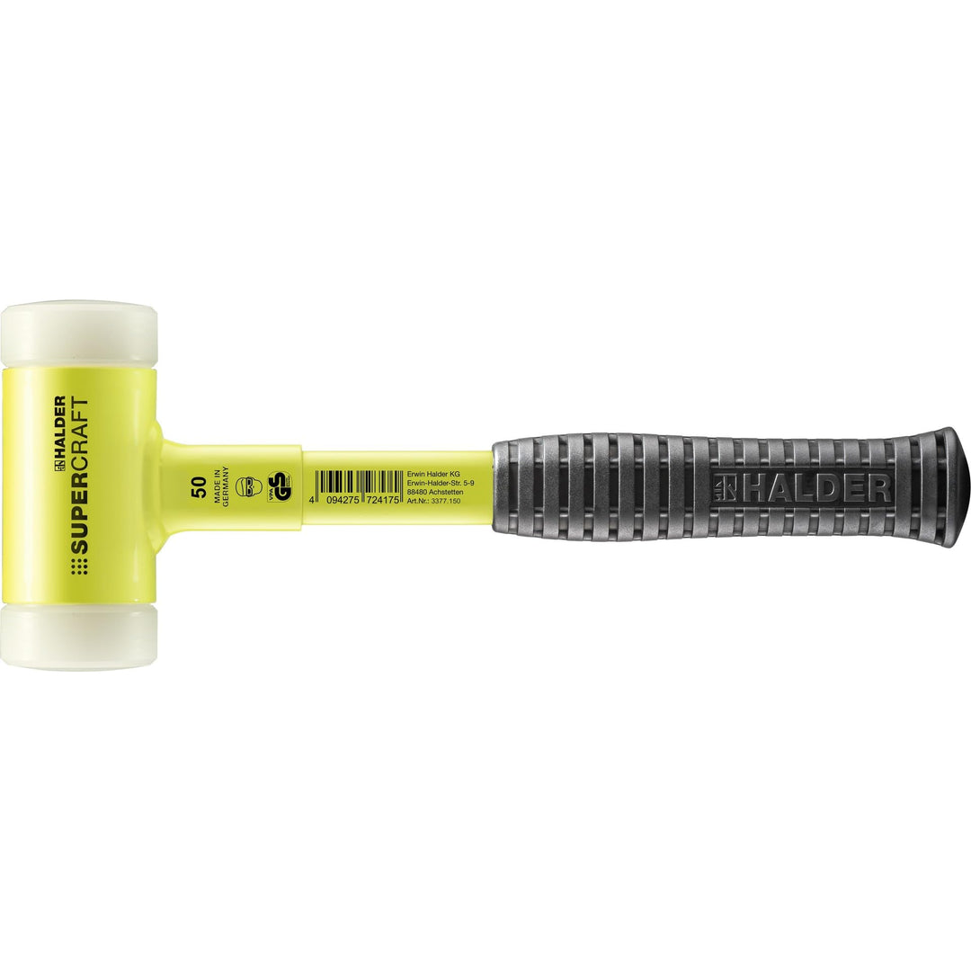 SUPERCRAFT-Schonhammer, mit bruchsicherem Stahlrohrstiel, gelb-fluoreszierend beschichtet und ergono